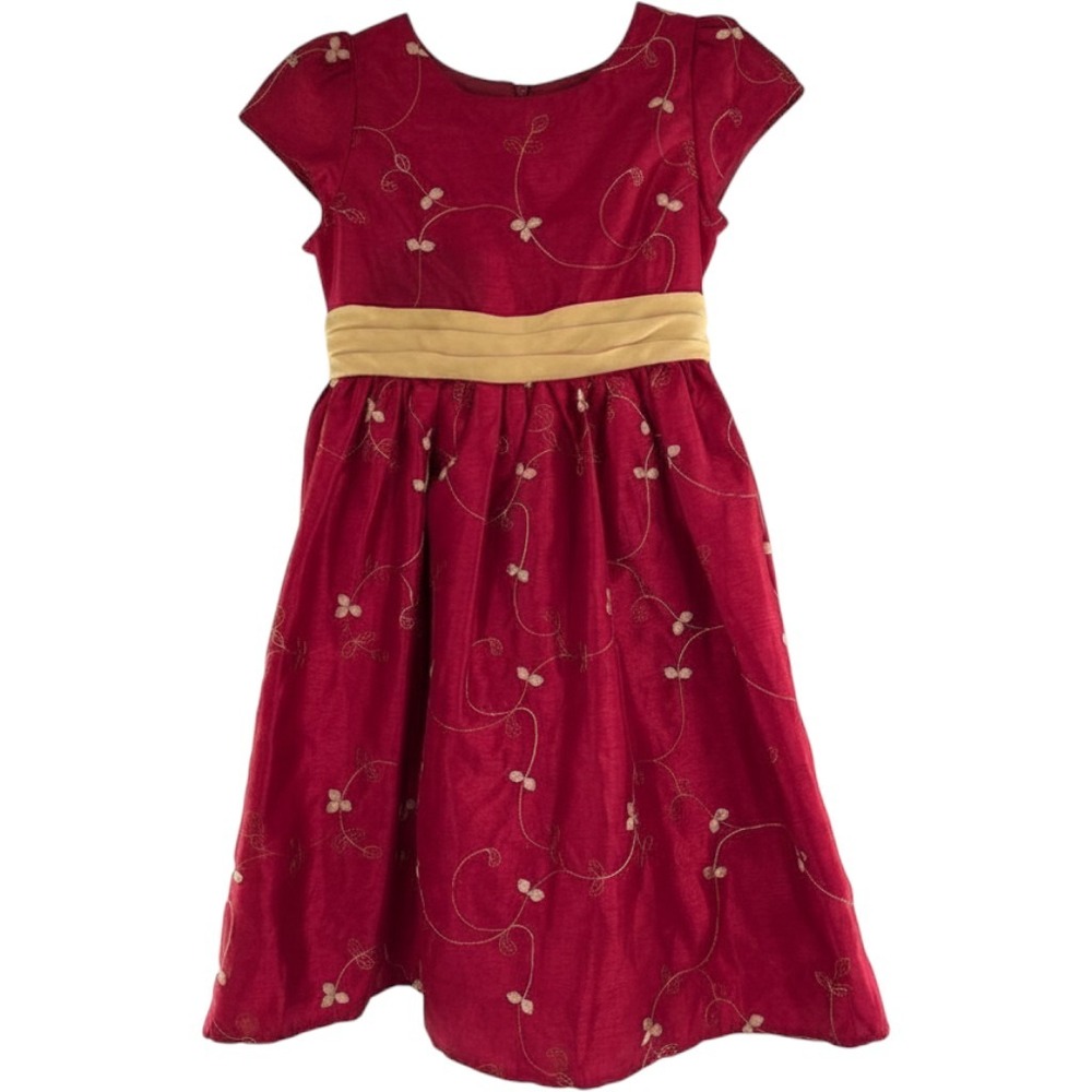 Toddler Girl's Short Sleeve Bright Red Floral Holiday Dress Size 8